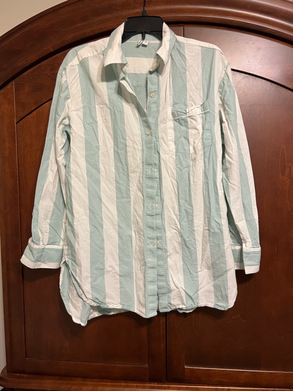 Nordstrom Mint Green and White Vertical Stripe Button-Down Pajama Set